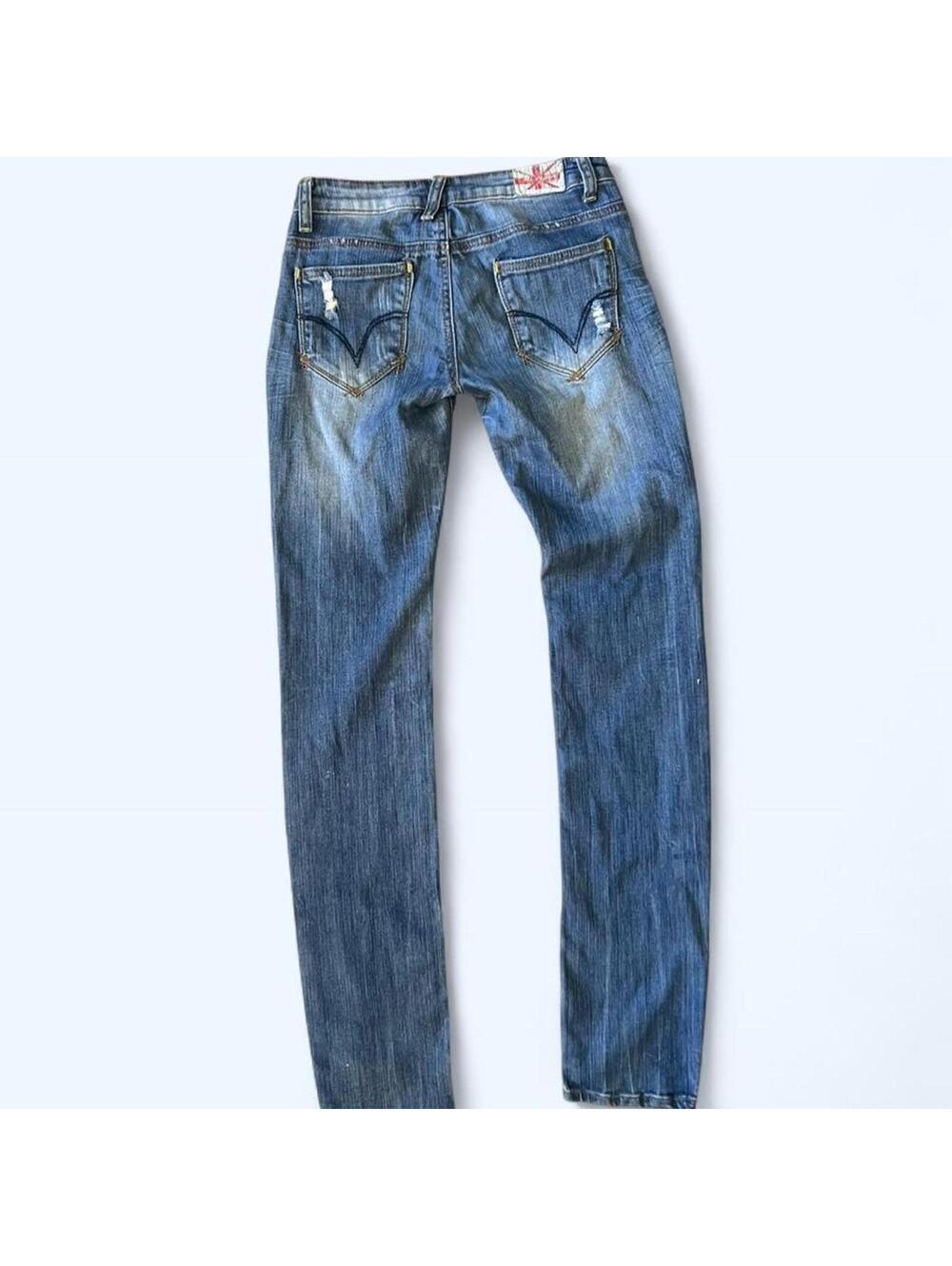Vintage Y2K Machine Distressed Skinny Jeans Low Rise Indie Sleaze Size 25 💙 - Picture 5 of 7